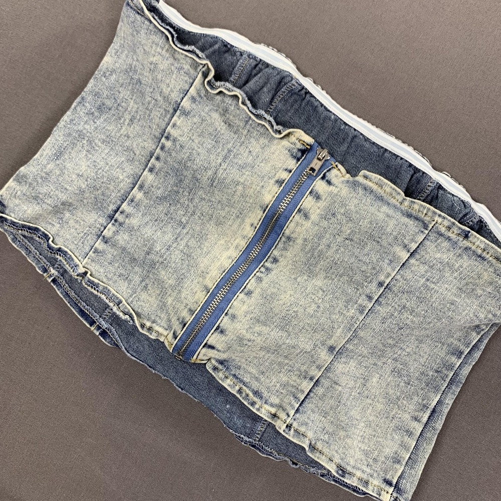 SHEIN Denim Tube Top Womens XL Light Wash Strapless Bustier Corset Zip Front
